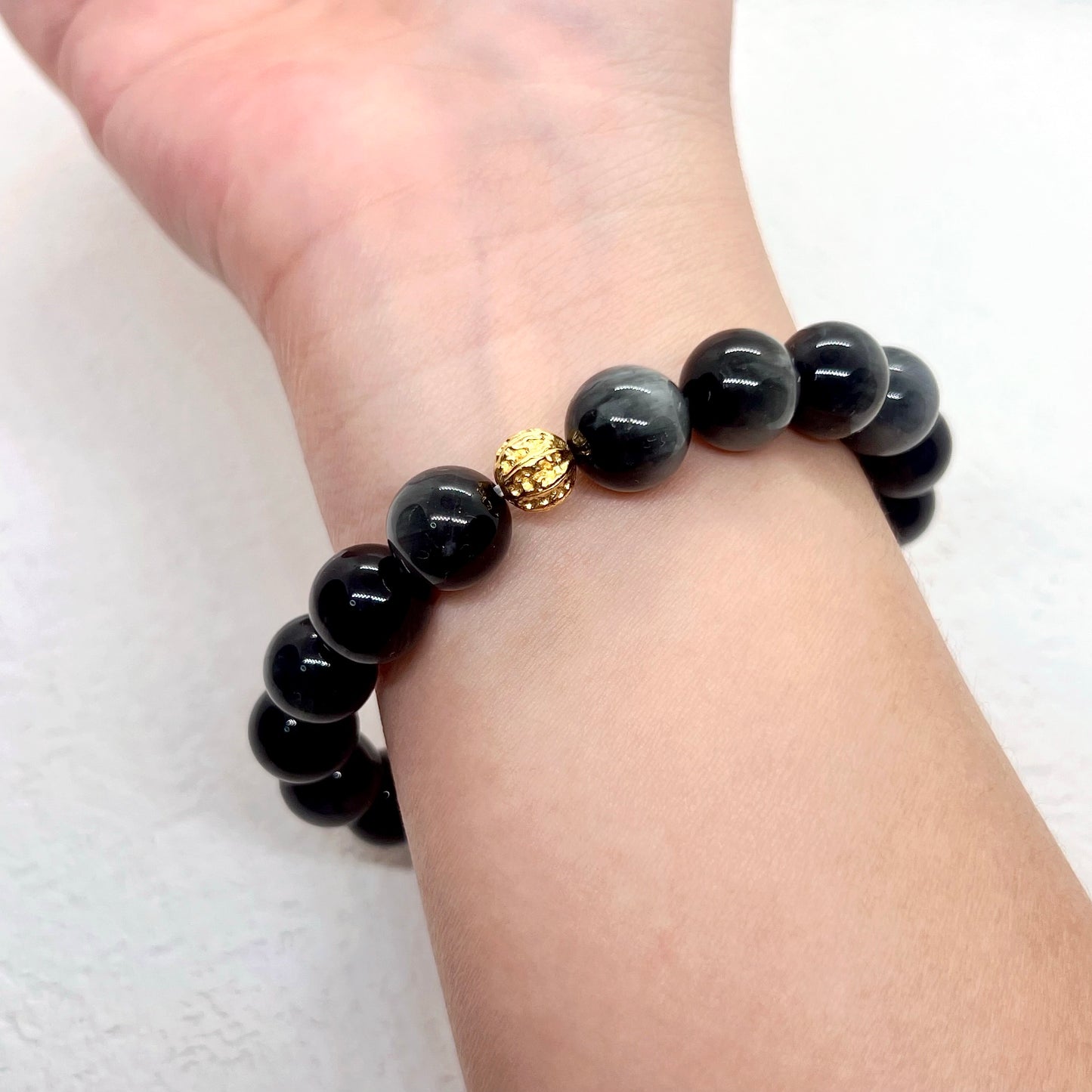 Natural Hawkeye Stone Sterling Silver Bracelet
