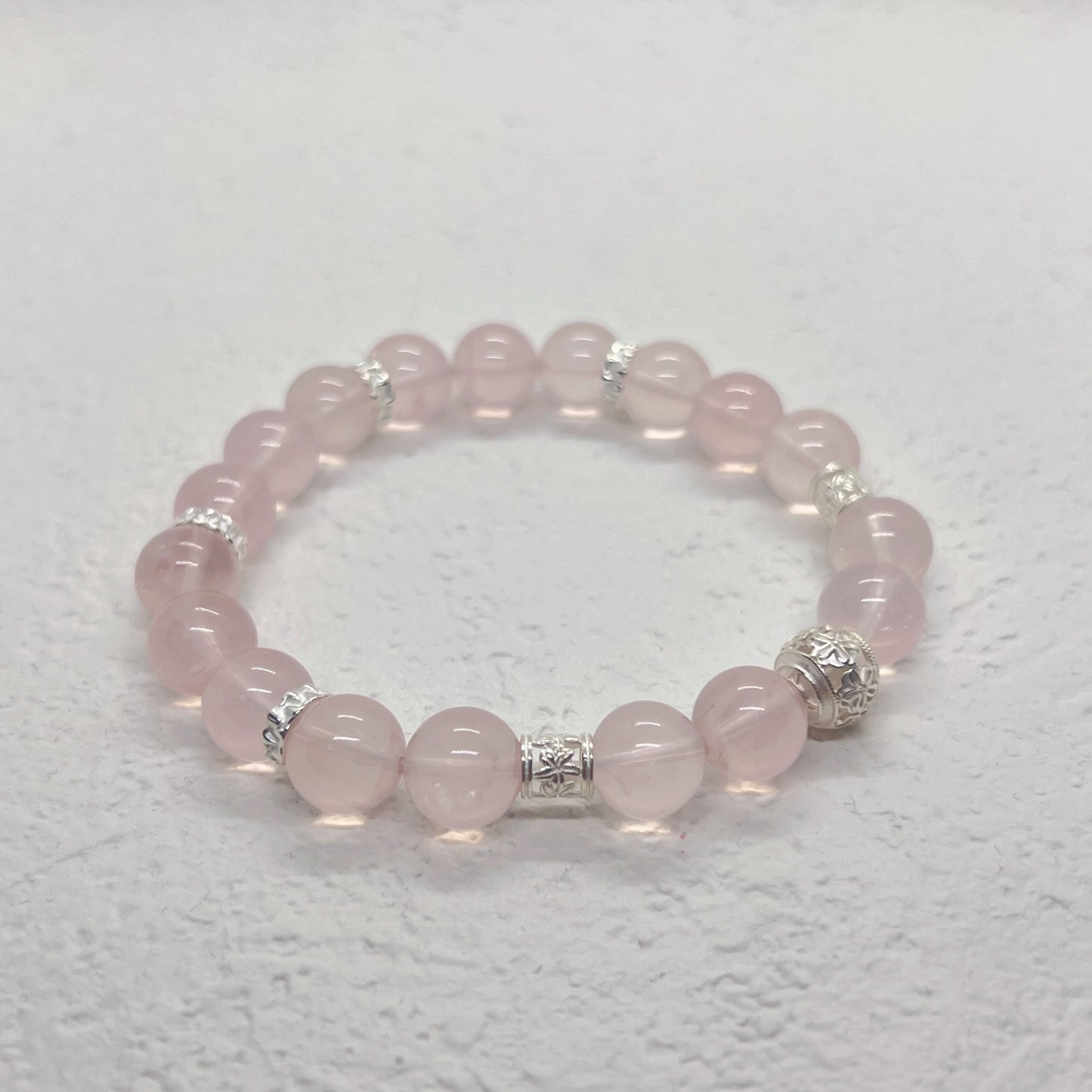 Natural Moissanite Rose Quartz Sterling Silver Bracelet