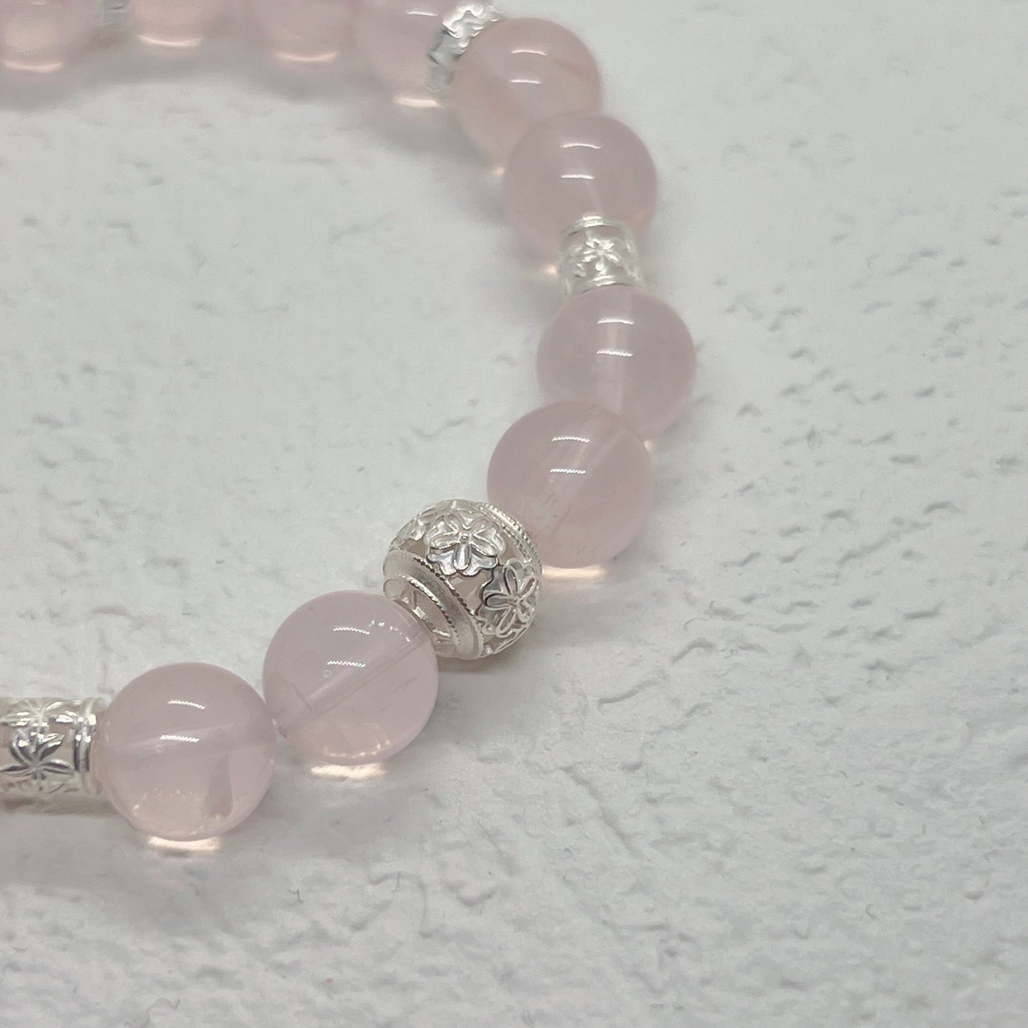 Natural Moissanite Rose Quartz Sterling Silver Bracelet