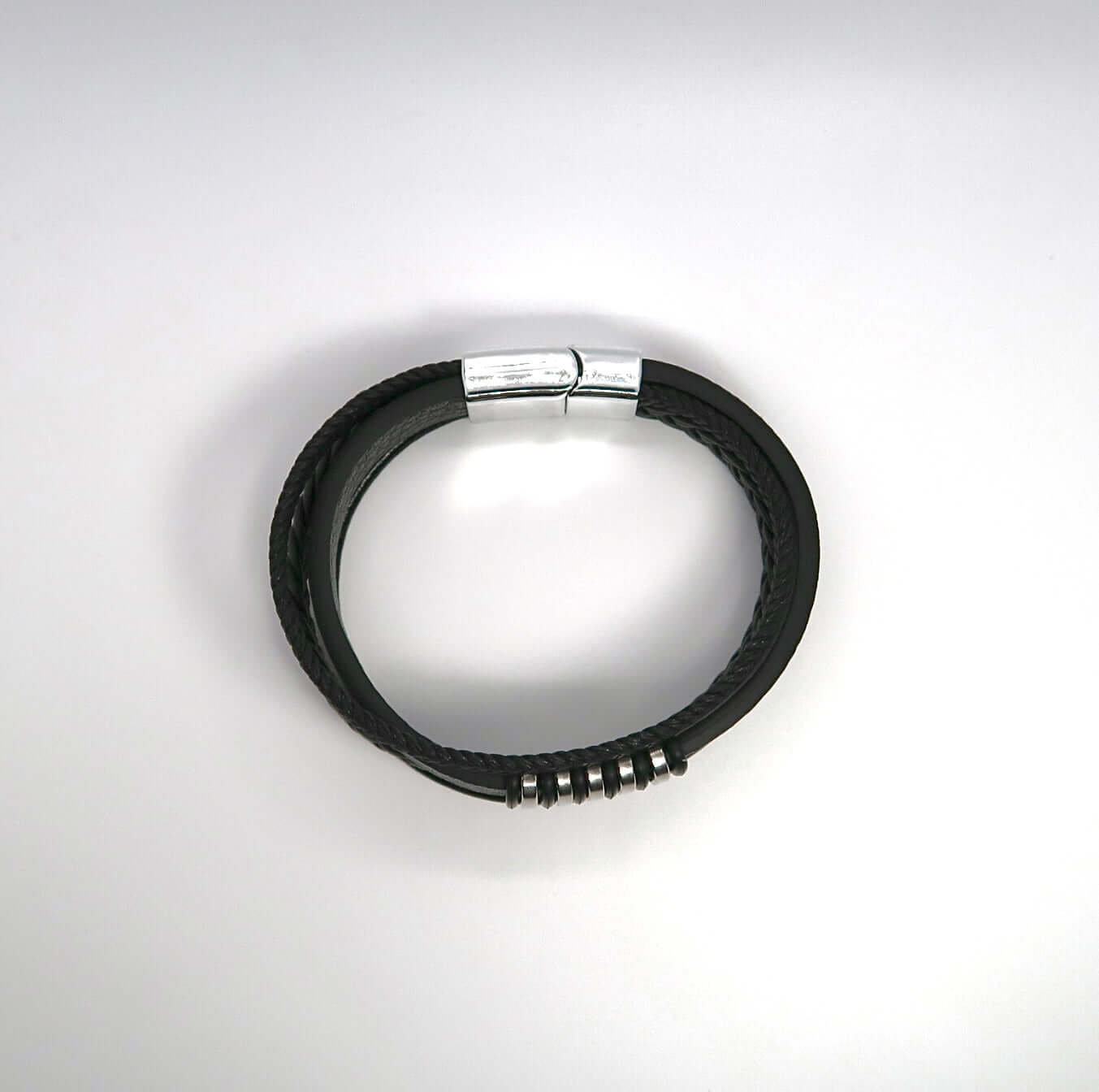 Men's Stacked Leather & Alloy Magnetic Clasp Cuff Bracelet - DXbracelet