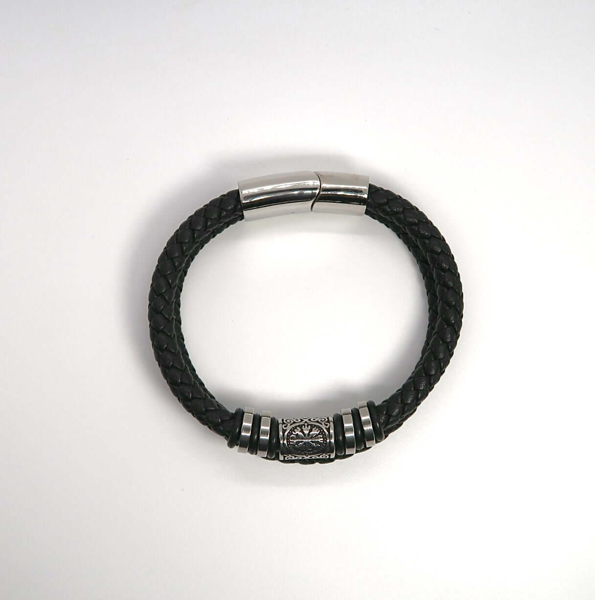 Vintage Symbol-Adorned Double Loop Handwoven Leather Cuff - DXbracelet