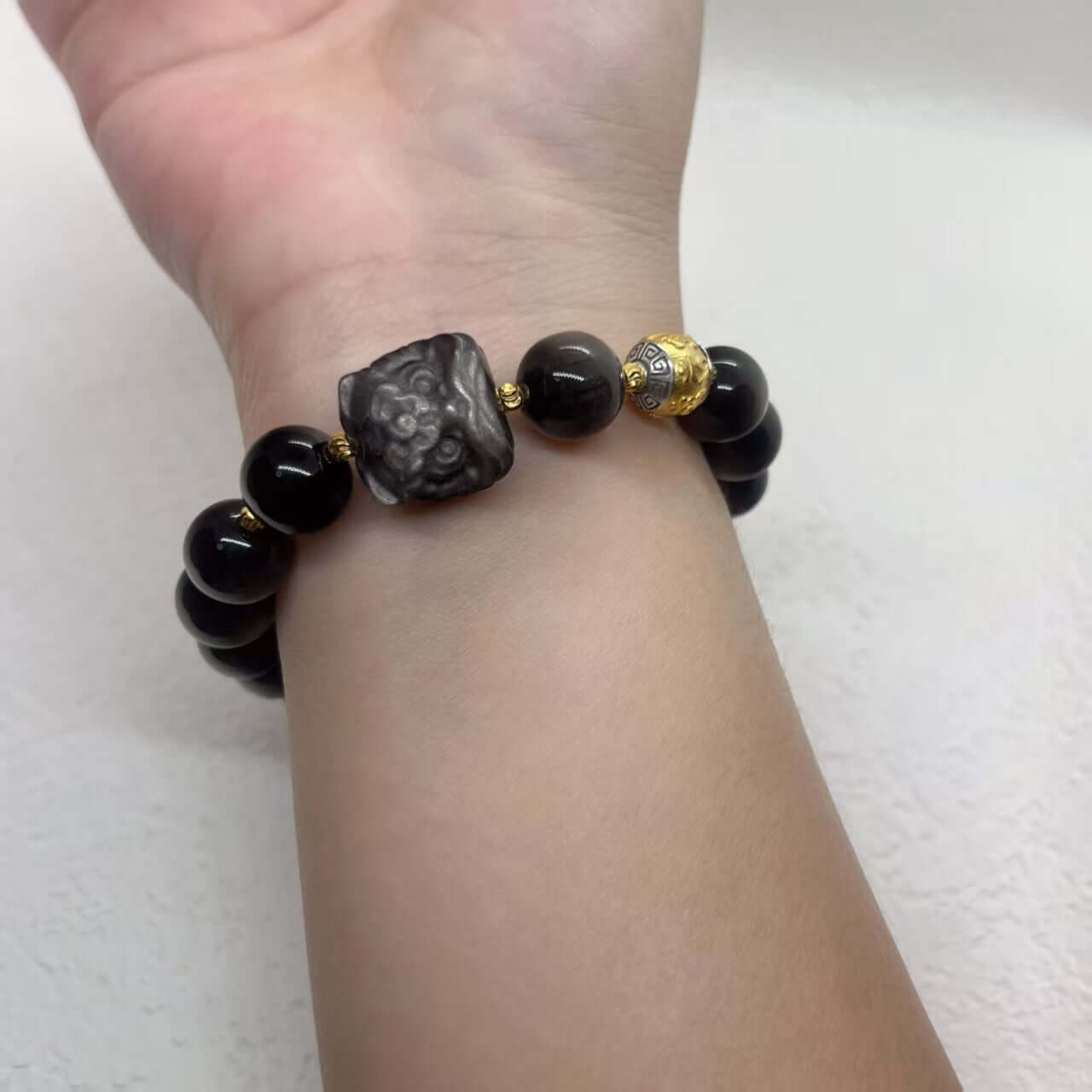 Lion Head Black Onyx Silver Bracelet