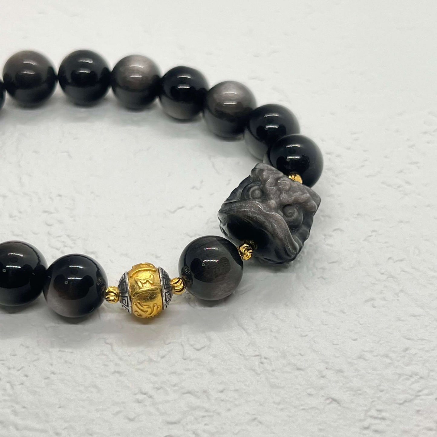 Lion Head Black Onyx Silver Bracelet