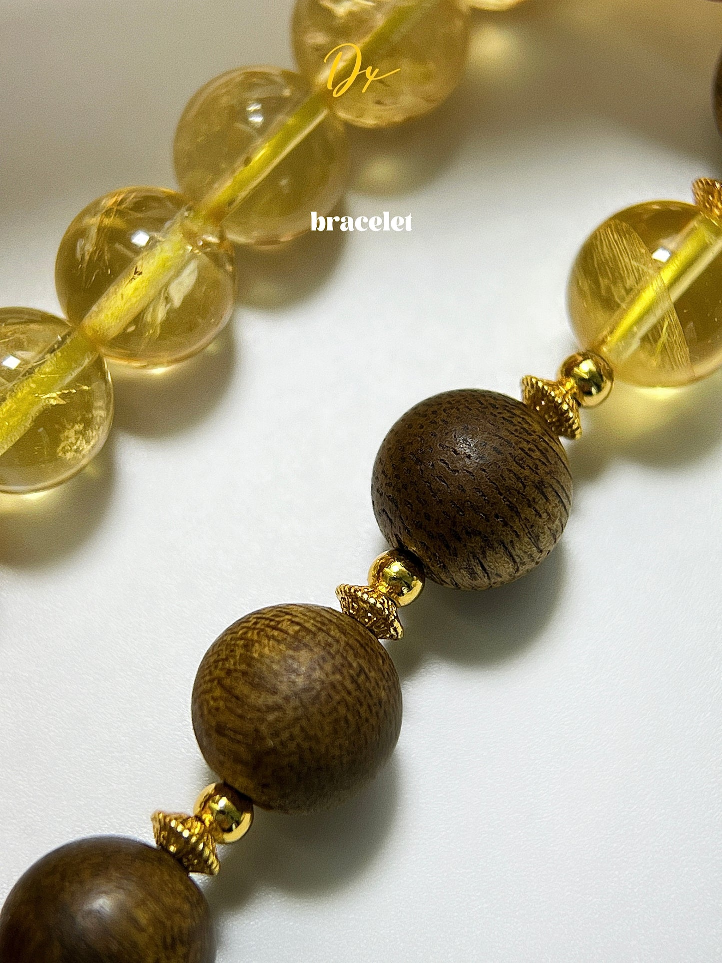 Natural yellow asai crystal wood bead bracelet