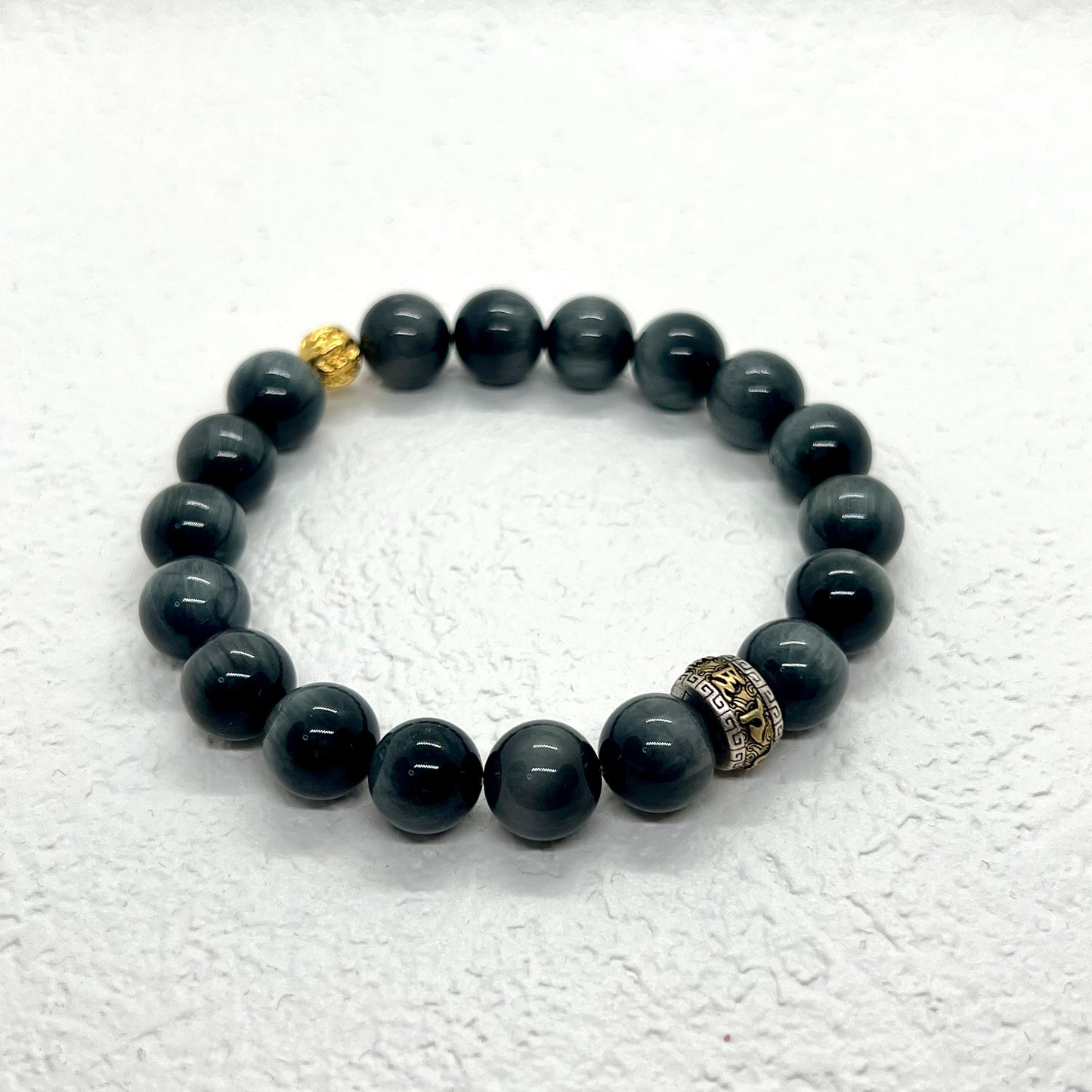 Natural Hawkeye Stone Sterling Silver Bracelet