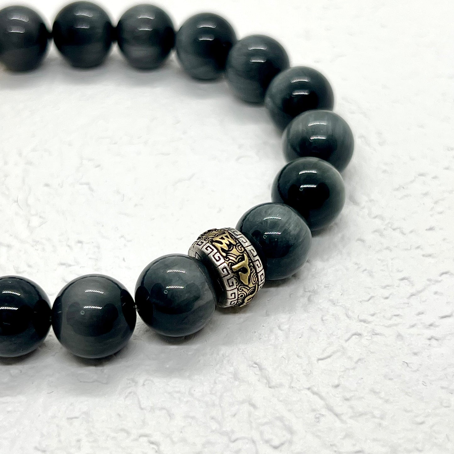 Natural Hawkeye Stone Sterling Silver Bracelet