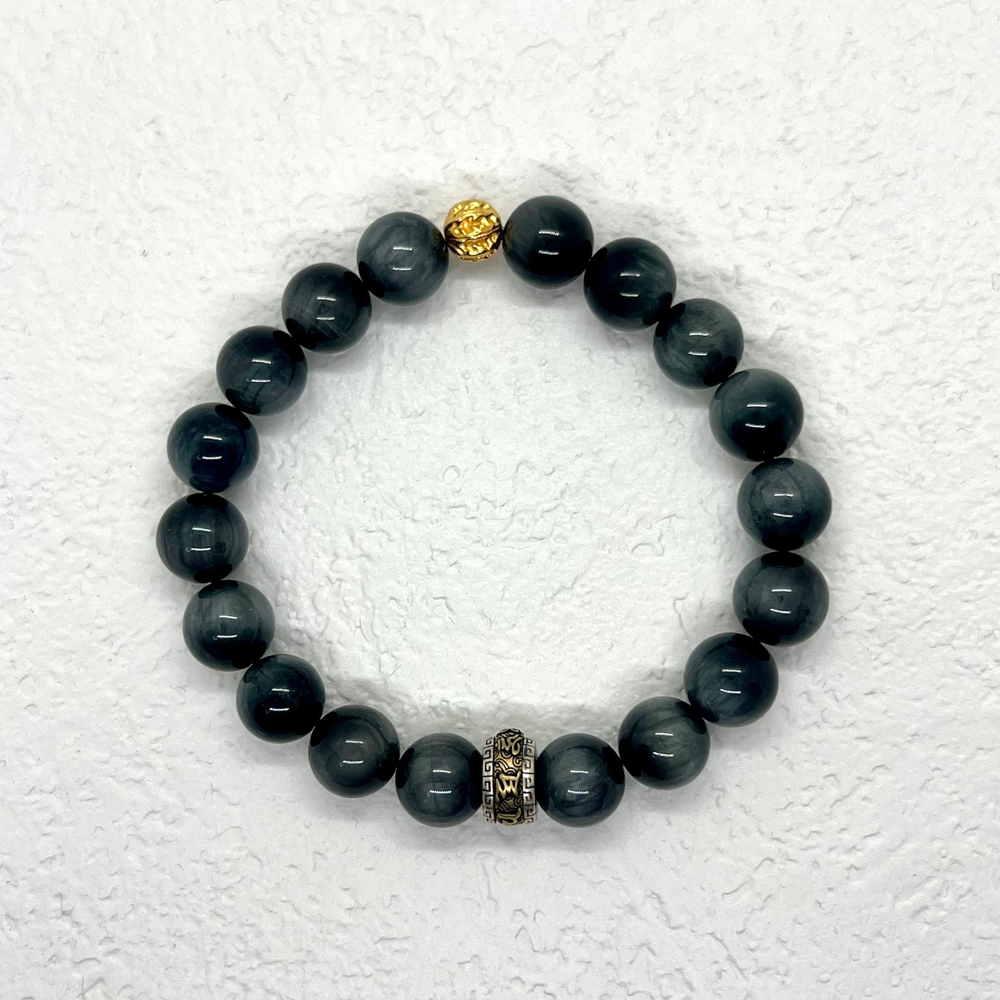 Natural Hawkeye Stone Sterling Silver Bracelet