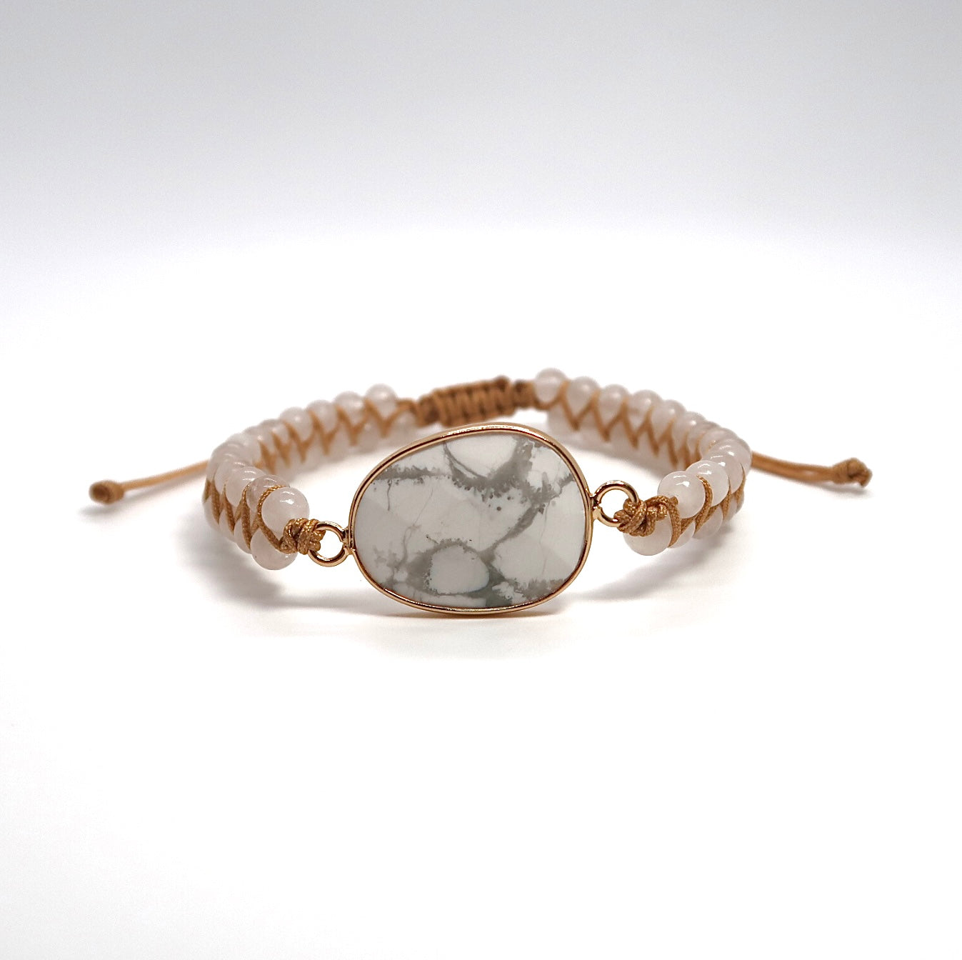 New Egg-Shaped Howlite Stone Bracelet - Adjustable Handwoven Double Strand - DXbracelet