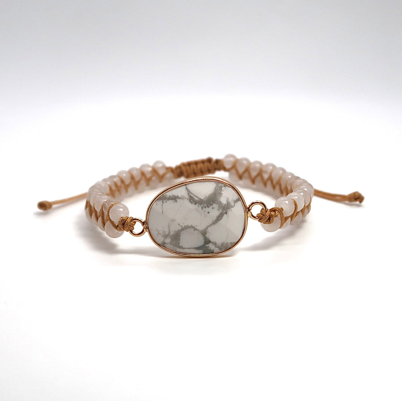 New Egg-Shaped Howlite Stone Bracelet - Adjustable Handwoven Double Strand - DXbracelet