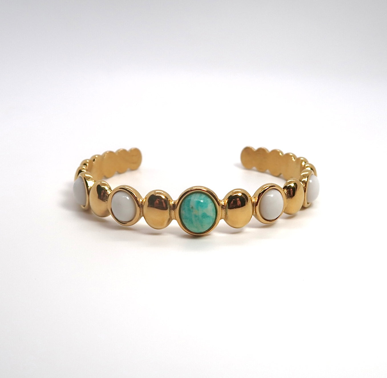 Popular Oval Gem Titanium Bracelet - Natural Stone Open Bangle - DXbracelet