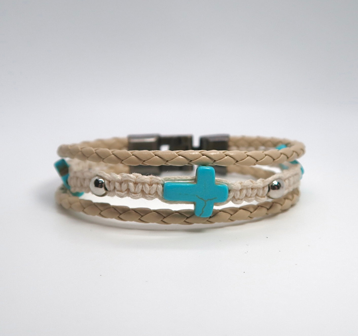 Hand-woven layered leather cross bracelet - with adjustable knot clasp - DXbracelet
