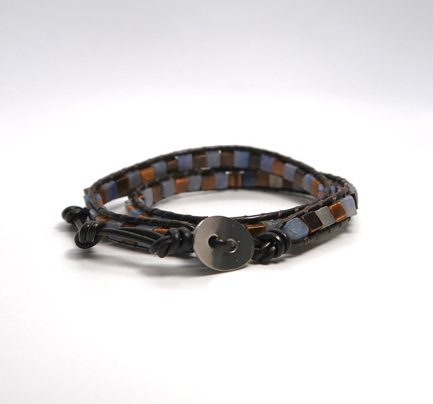 Best-Seller Women's Braided Leather Bracelet with Mixed Natural Stones - DXbracelet