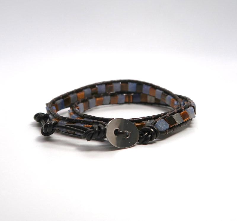 Best-Seller Women's Braided Leather Bracelet with Mixed Natural Stones - DXbracelet