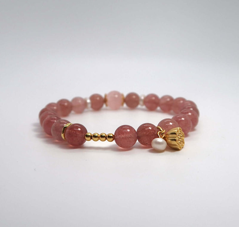 Natural Strawberry Quartz Bracelet Sterling Silver Bracelet - DXbracelet
