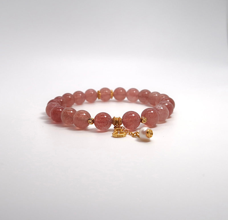Strawberry Crystal Freshwater Pearl Silver Bracelet - DXbracelet