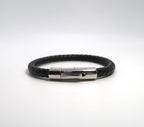Contemporary Woven Leather & Titanium Steel Cuff Bracelet - Waterproof Unisex Bangle - DXbracelet