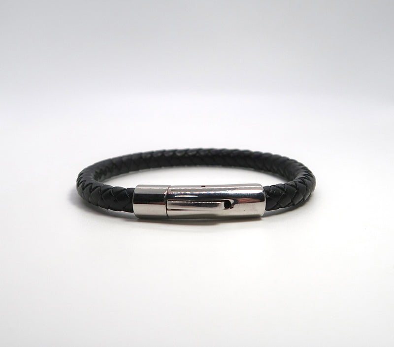 Contemporary Woven Leather & Titanium Steel Cuff Bracelet - Waterproof Unisex Bangle - DXbracelet