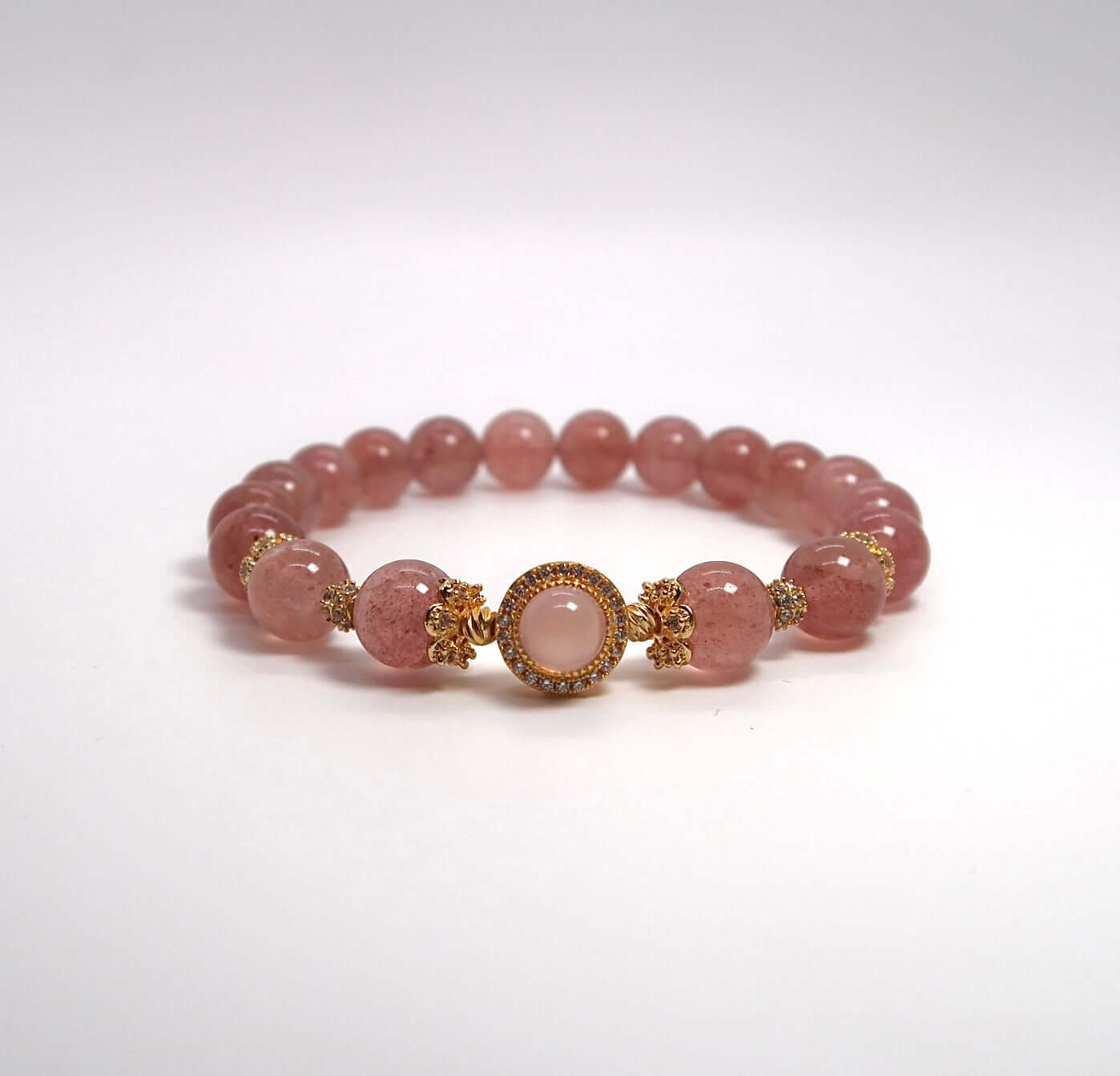 Strawberry Quartz & Rose Quartz Gold-Plated Bracelet with Zirconia - DXbracelet