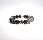 Natural Silver Obsidian&Black Rutilated Quartz Sterling Silver Bracelet - DXbracelet