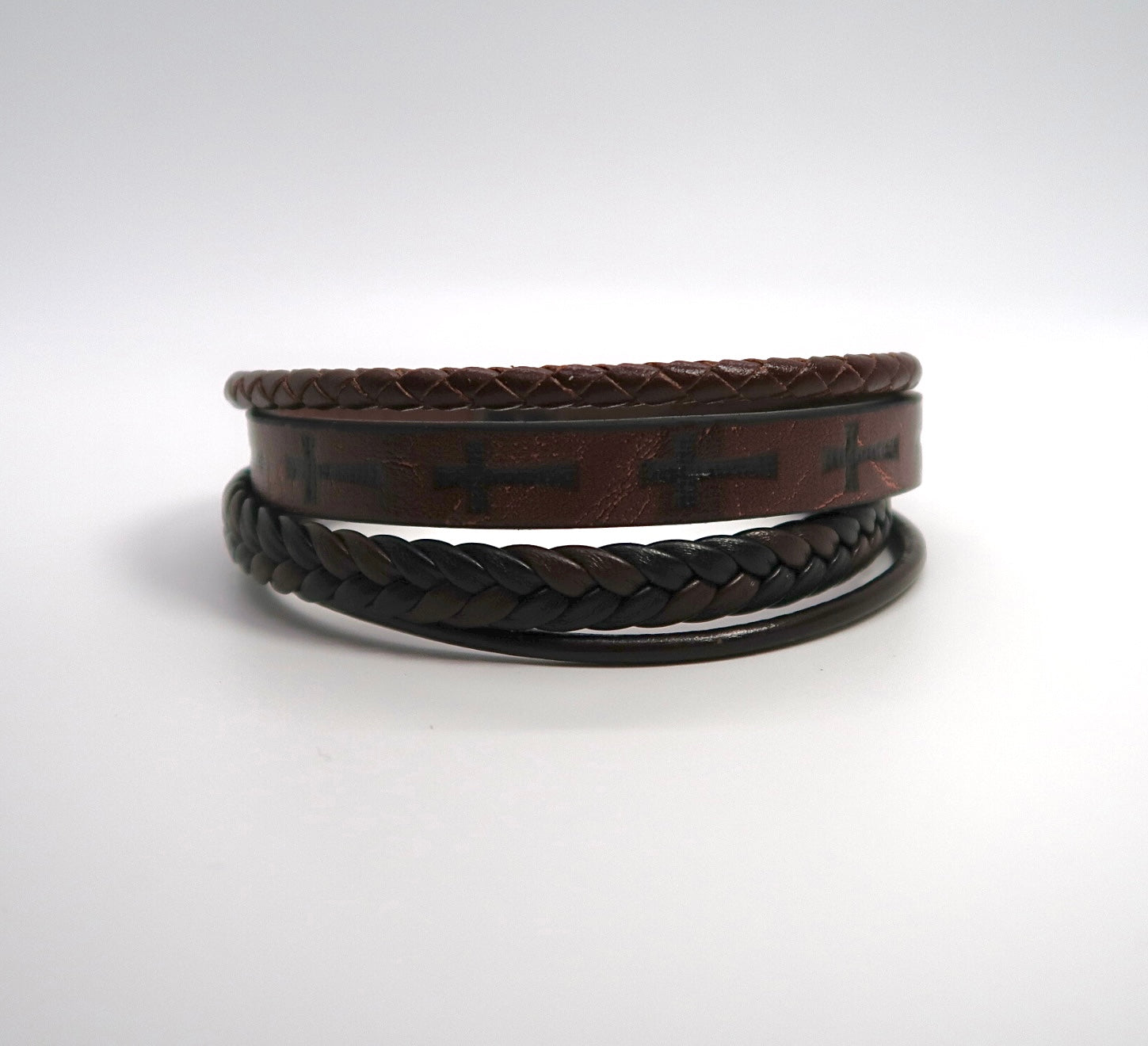 Mens Braided Leather Cross Bracelet - Handcrafted Mens Leather - DXbracelet