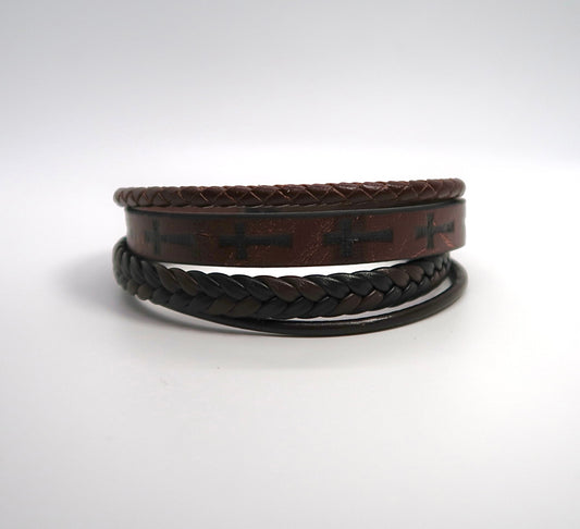 Mens Braided Leather Cross Bracelet - Handcrafted Mens Leather - DXbracelet