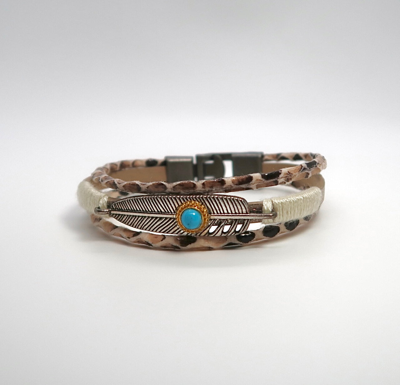 Vintage Handwoven Feather Accent Multi-Layer Leather Bracelet - DXbracelet