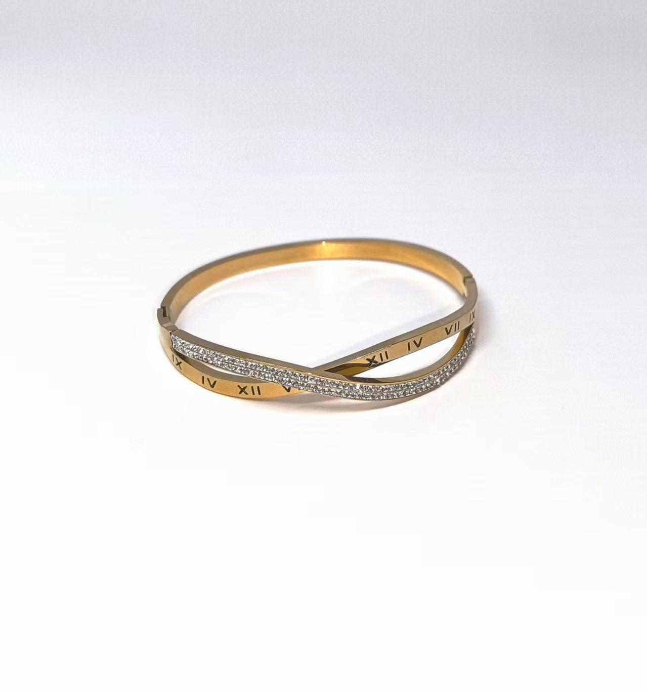 Armband aus Titanstahl mit römischen Ziffern und Zirkonia