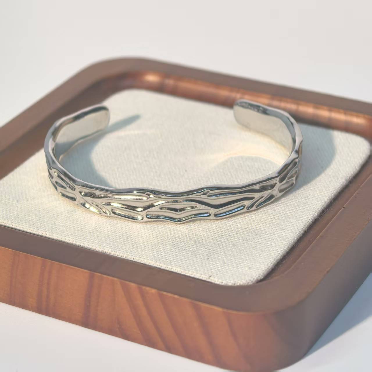 Organic Texture Hinged Bangle - Asymmetrical Minimalist Style - DXbracelet