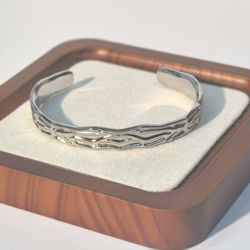 Organic Texture Hinged Bangle - Asymmetrical Minimalist Style - DXbracelet