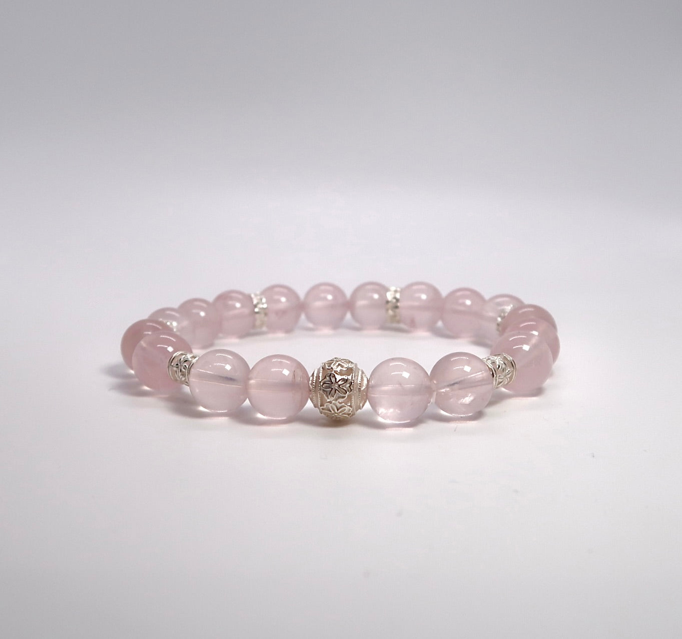 Natural Moissanite Rose Quartz Sterling Silver Bracelet - DXbracelet