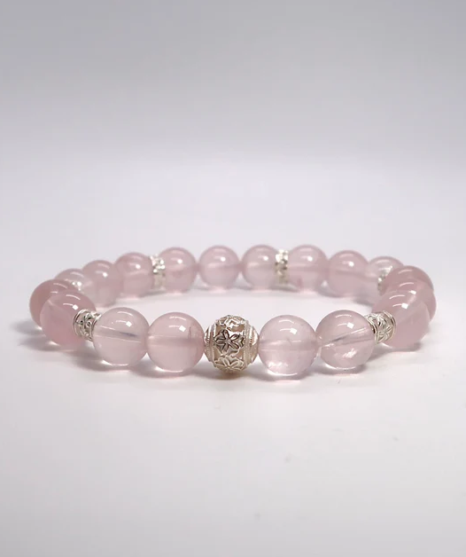 Bracelet en argent sterling avec moissanite naturelle et quartz rose