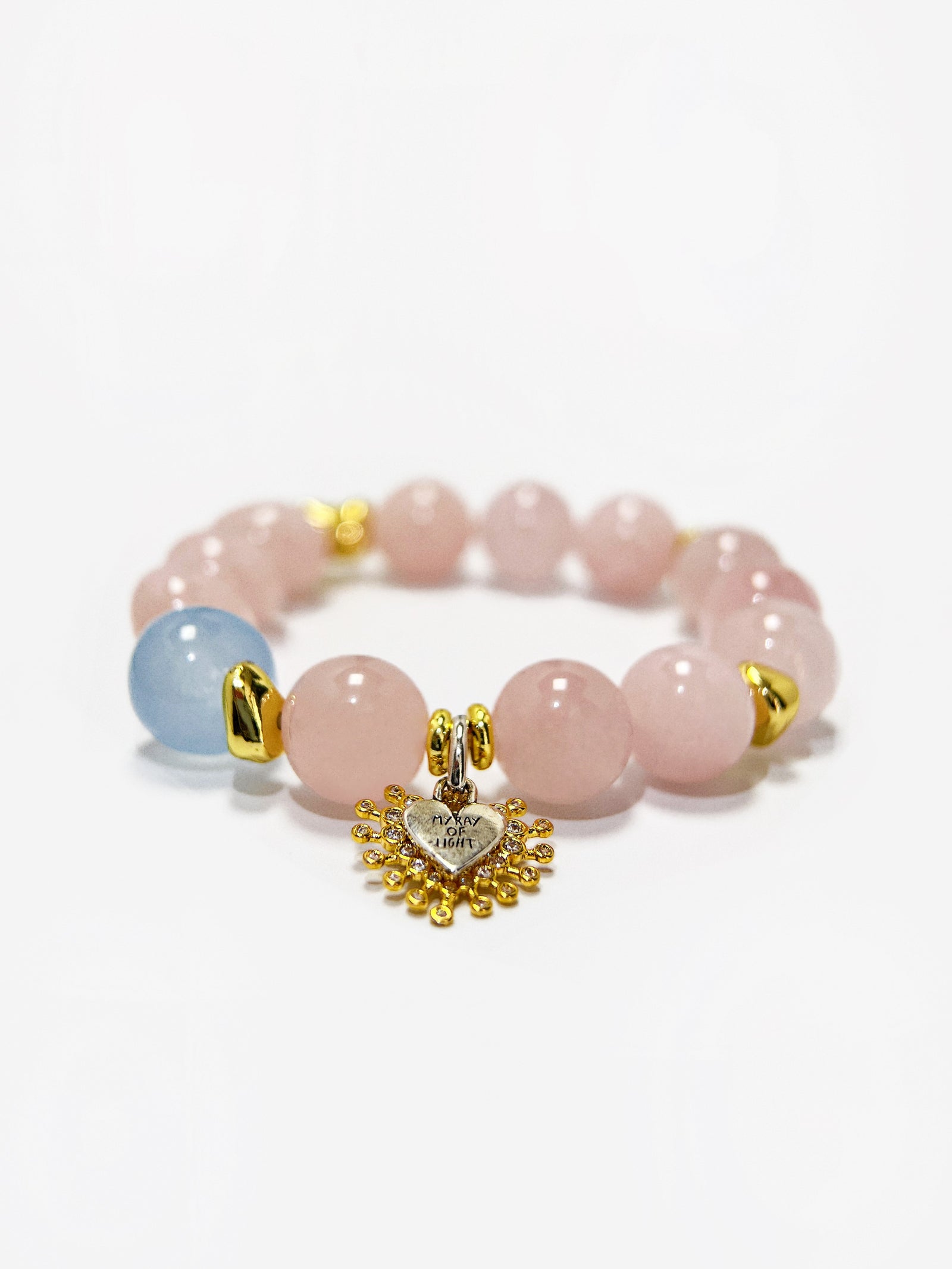 Rose Quartz Aqua Gold Beads Bracelet