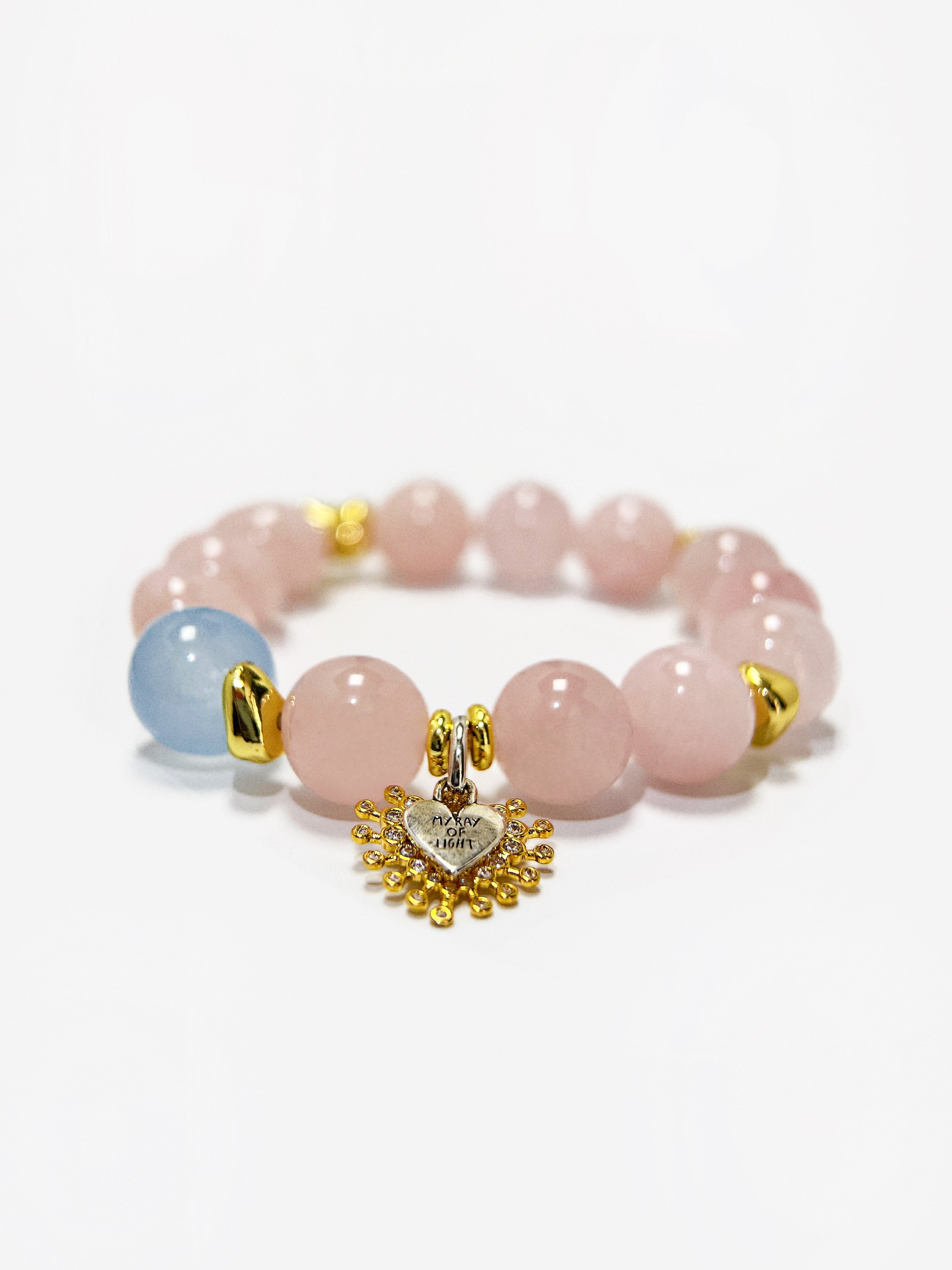 Rose Quartz Aqua Gold Beads Bracelet