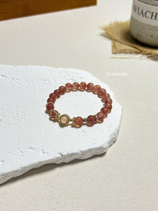 Bracelet plaqué or en quartz fraise et quartz rose avec zircone