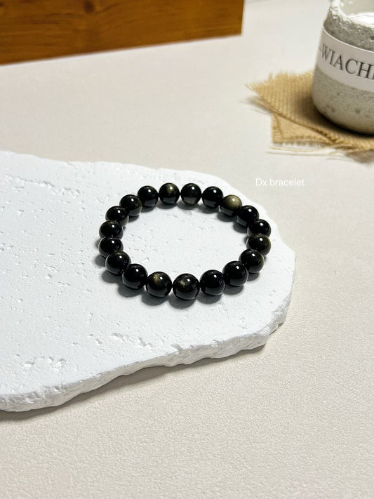 Bracelet en obsidienne naturelle en or noir