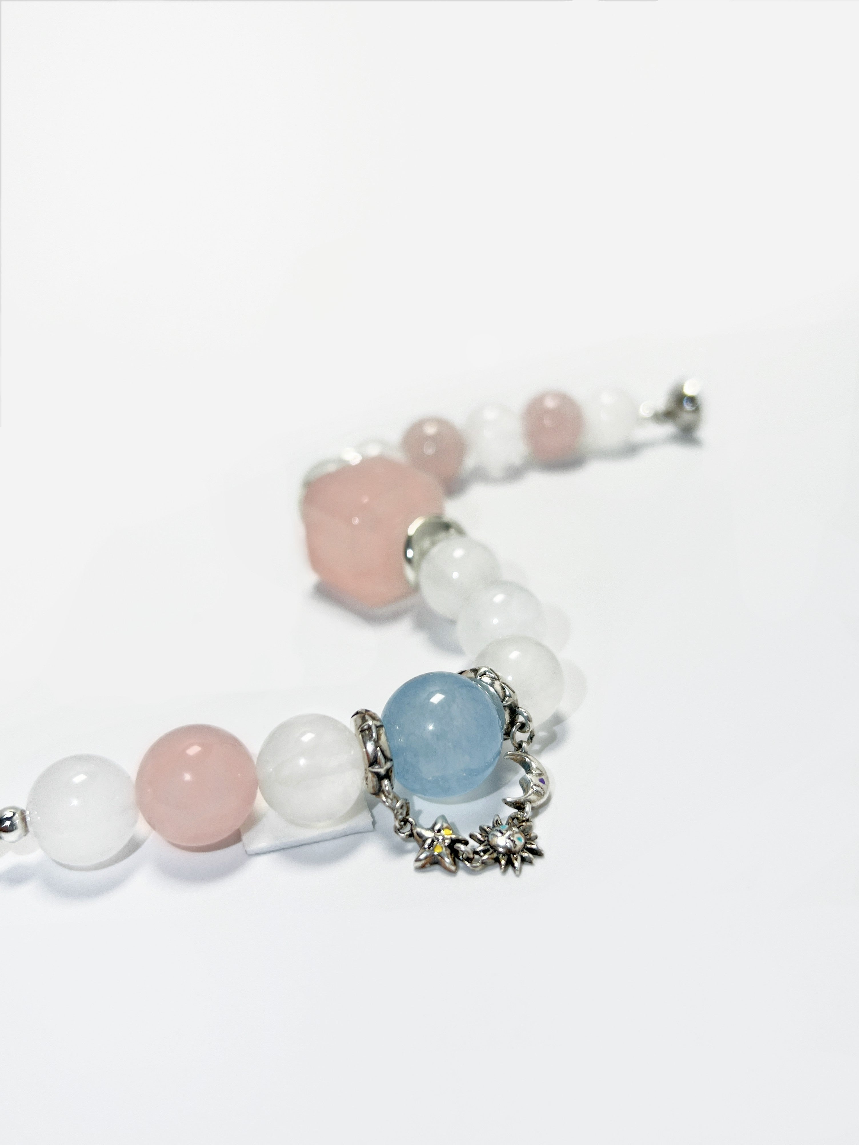 Rose Quartz, White Phantom Quartz, and Blue Chalcedony Tricolor Guardian Bracelet