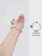 Rose Quartz, White Phantom Quartz, and Blue Chalcedony Tricolor Guardian Bracelet