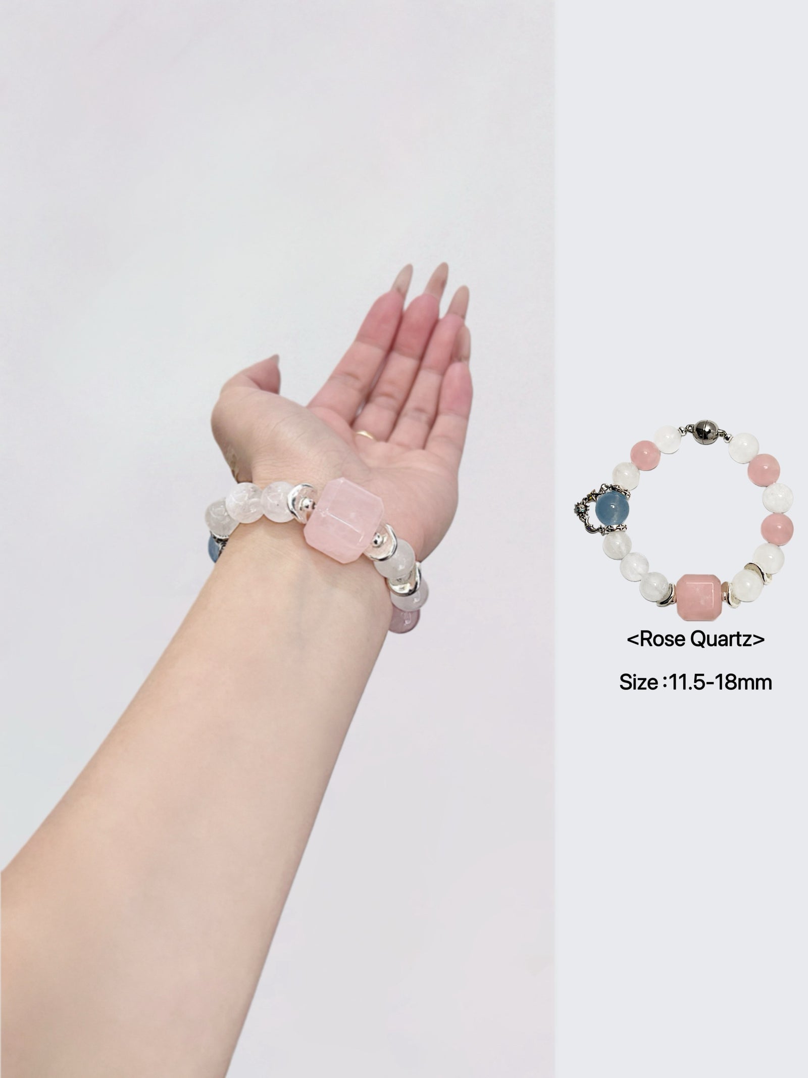 Rose Quartz, White Phantom Quartz, and Blue Chalcedony Tricolor Guardian Bracelet