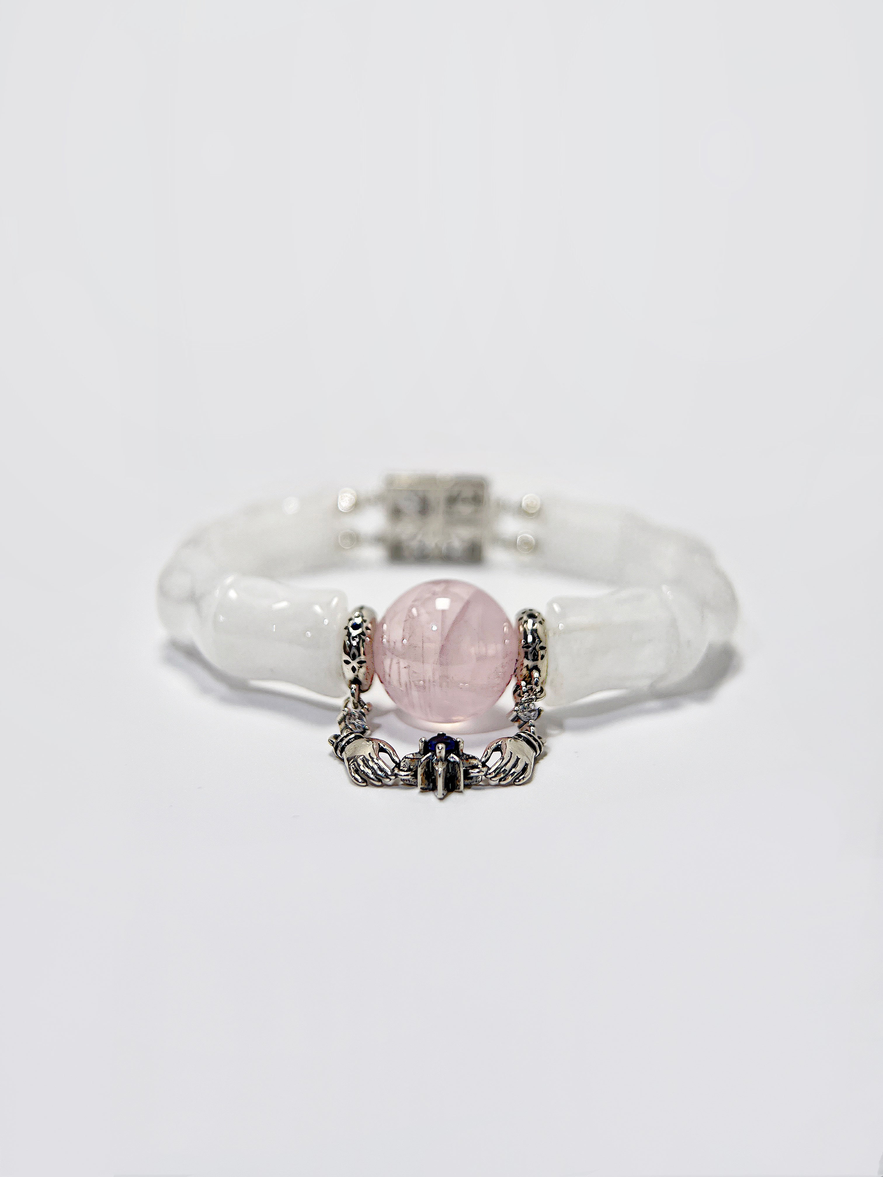 Pink Quartz & White Phantom Pearl Link Bracelet