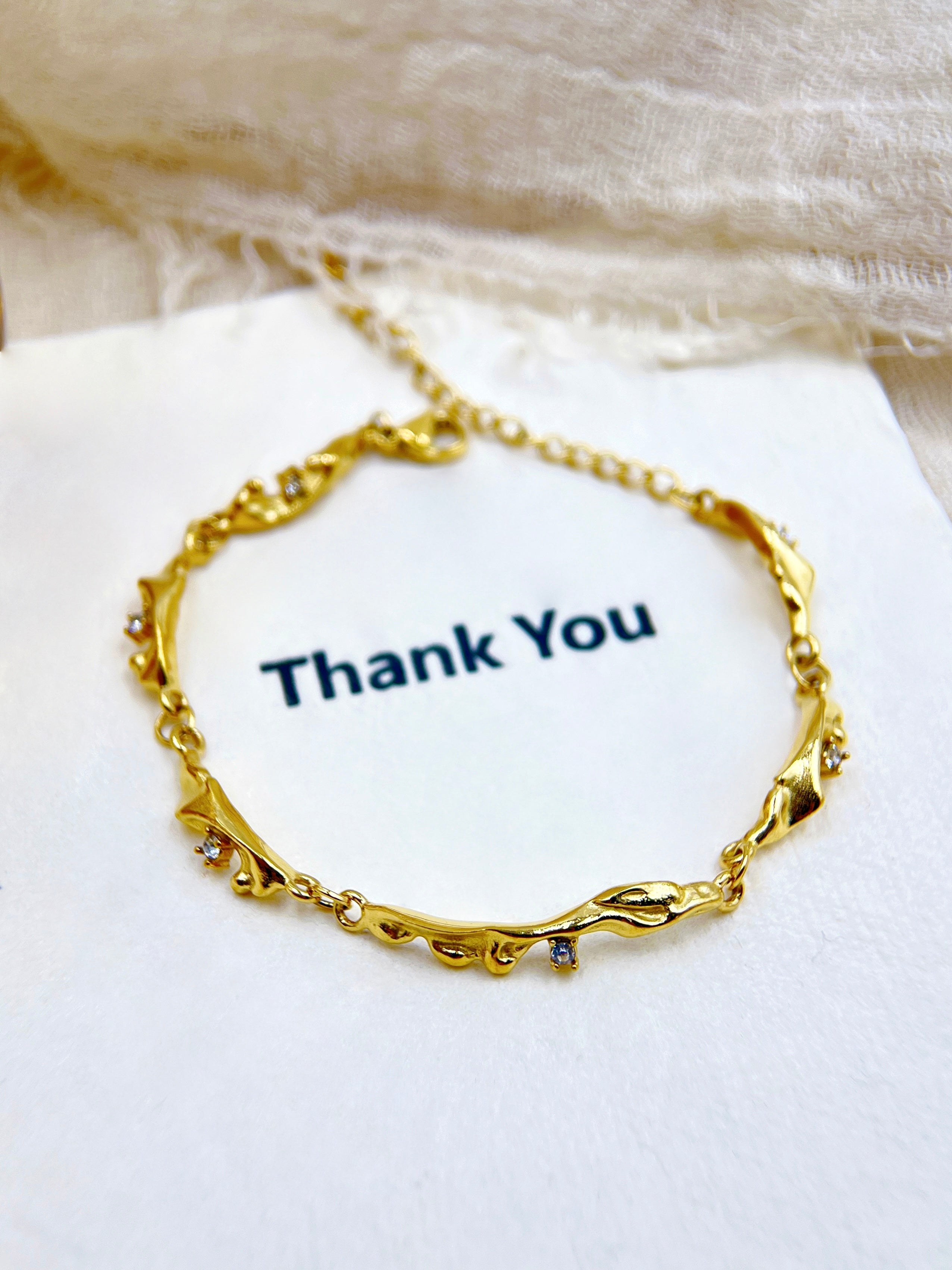 Vintage Gold Irregular Textured Bracelet with Zircon Accents | Elegant Minimalist Women's Jewelry | Unique Thank-You Gift Idea