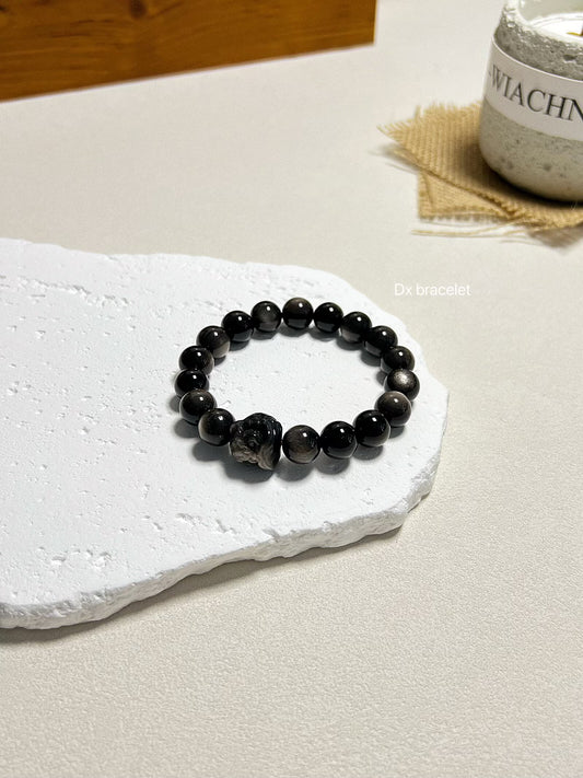 Bracelet en obsidienne tête de lion
