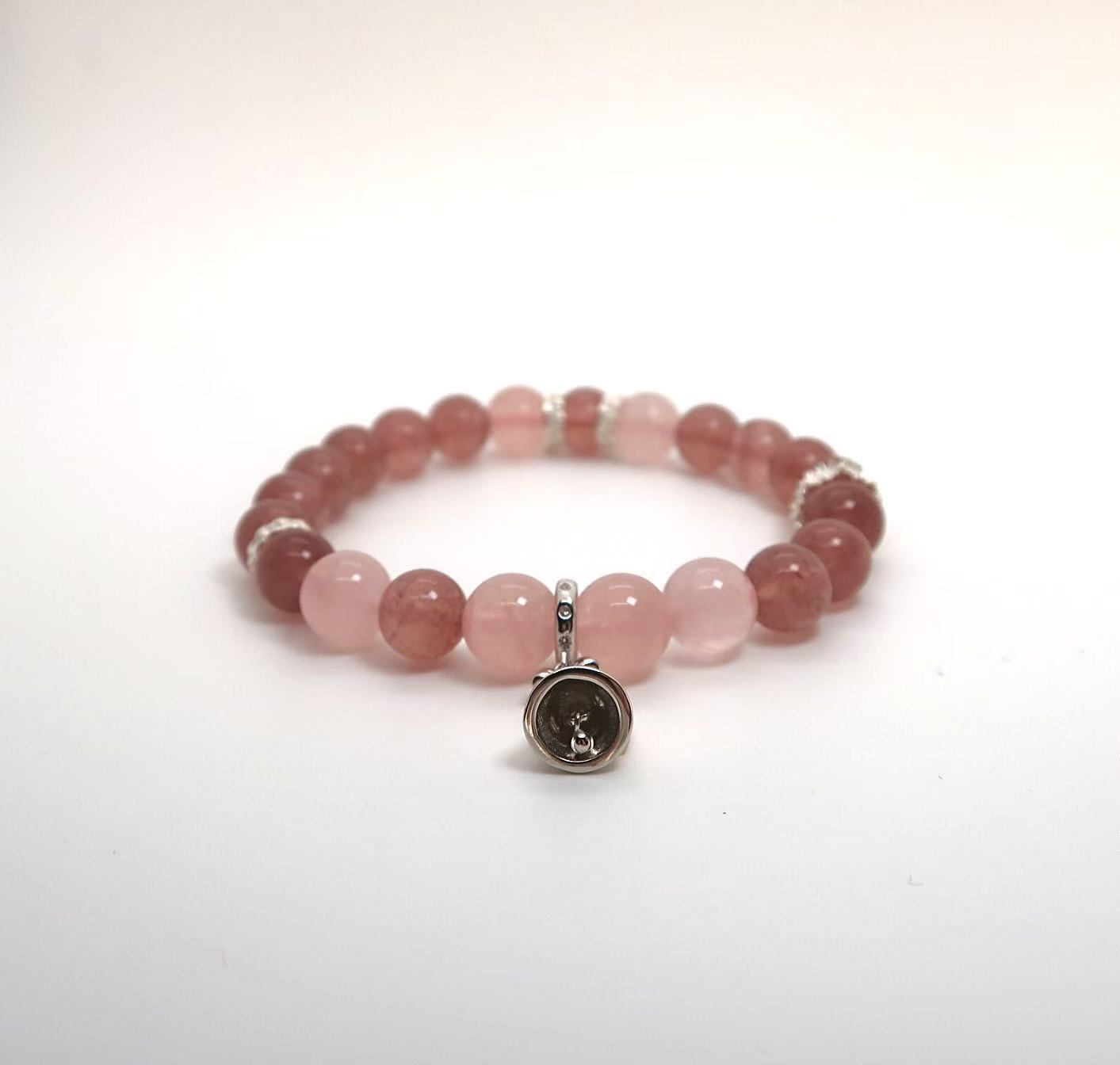 Christmas Bell Charm Bracelet with Strawberry & Rose Quartz
