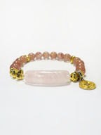 Pink Quartz Bead Bracelet with Silver Accents and Lucky Coin Charm