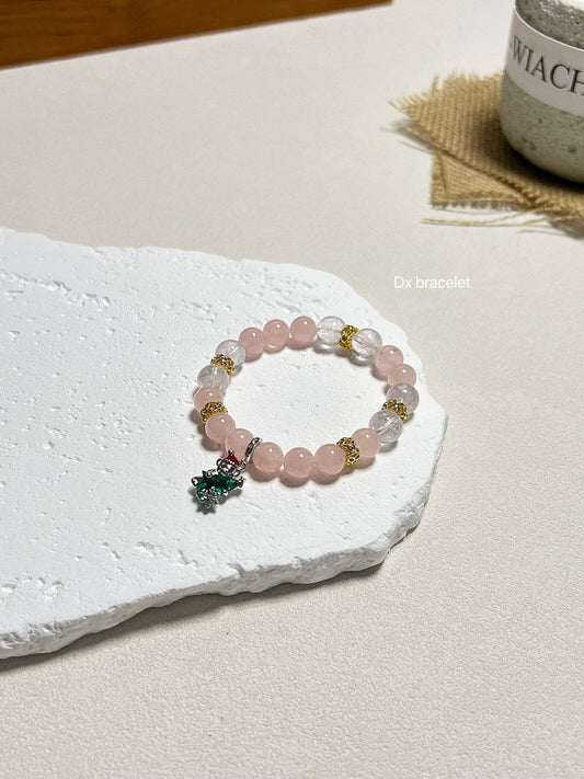 Bracelet de Noël en quartz rose et lavande avec breloque ours