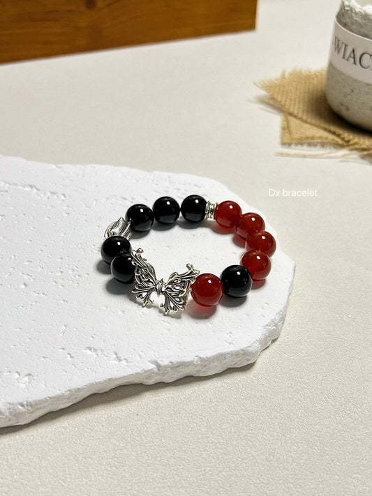 Bracelet à perles papillon en argent pour homme | Onyx Agate