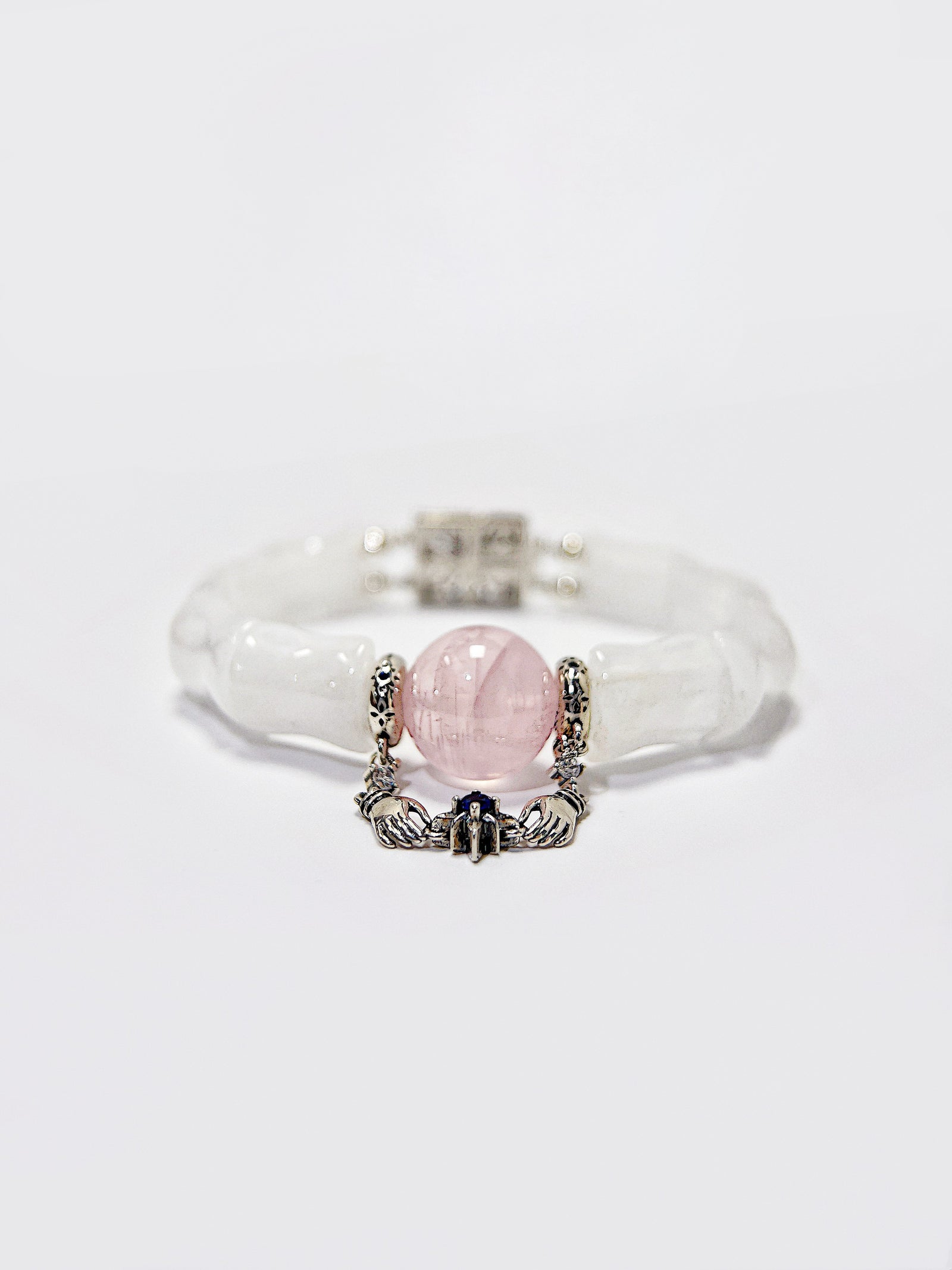 Pink Quartz & White Phantom Pearl Link Bracelet