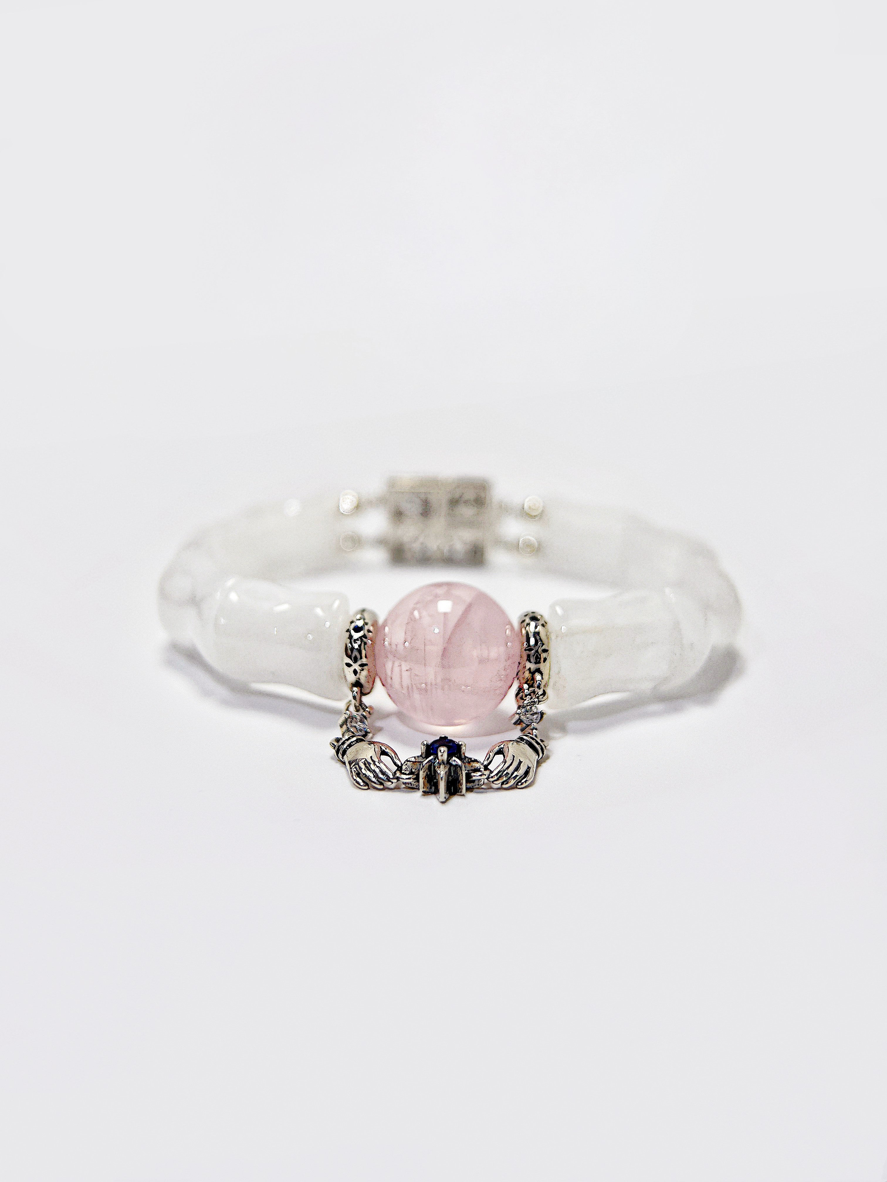 Pink Quartz & White Phantom Pearl Link Bracelet