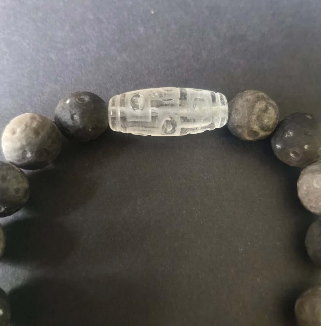 Lava Stone & White Crystal Sterling Silver Bracelet - DXbracelet