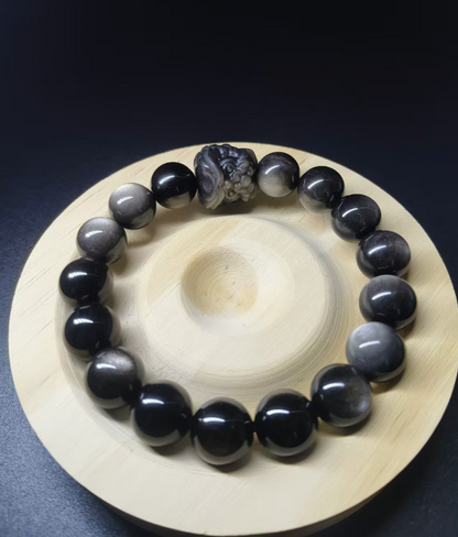 Lion's head black silver obsidian