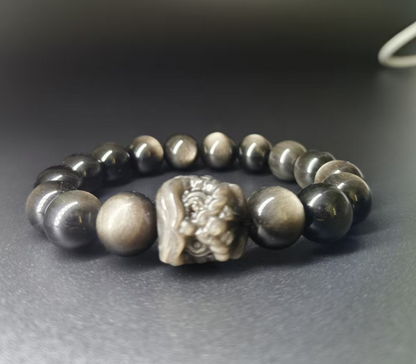 Lion's head black silver obsidian